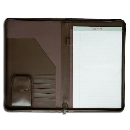 Dacasso Chocolate Brown Leather Deluxe Zip-Around Portfolio - Legal Size EI-3403
